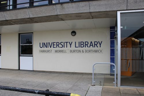 Sign reading 'University Library' at the University of York