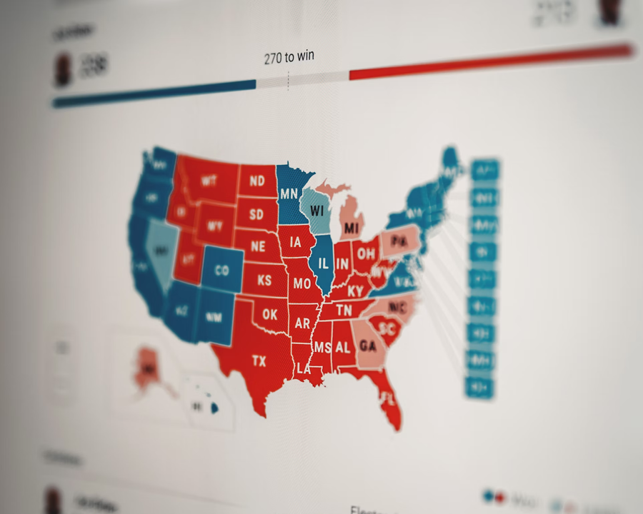 A map of the US electoral college with some sample results.