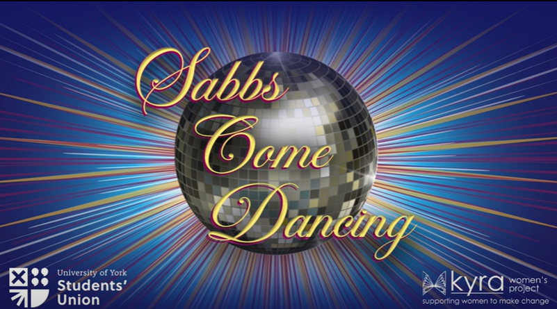 Sabbs Come Dancing Logo - Disco Ball on a blue background